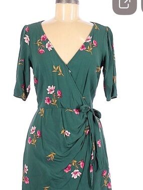 Abercrombie & Fitch Teal Wrap Dress with Pink Floral Print